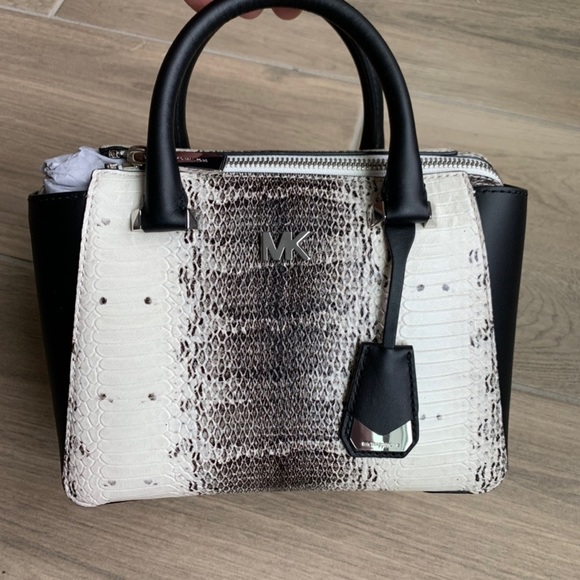 Nolita Mini Natural/Black Natural/Black Embossed Leather Messenger Bag - Picture 2 of 7